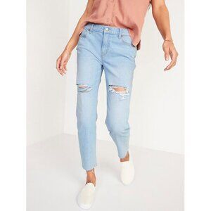 Mid-Rise Boyfriend Straight Ripped Jeans